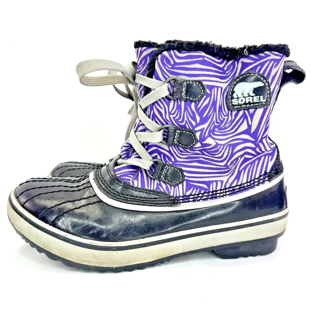 Sorel Winter Boots Womens Size 5 Black Purple Waterproof Lace Up Insulated